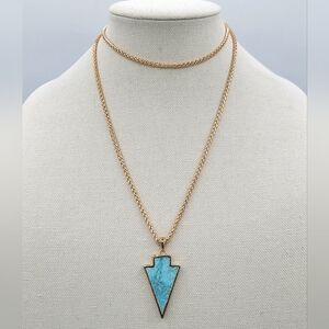 Turquoise Pendant Necklace Gold Tone #2278